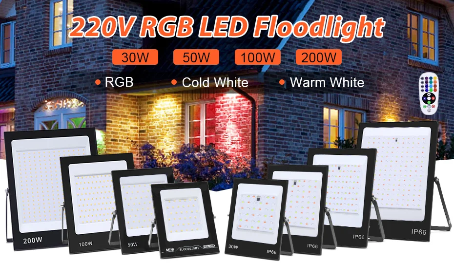 LED Flood Light IP66 Waterproof 220V Outdoor Lighting Spotlight Floodlight 30W 50W 100W 200W Wall Lamp Warm White/Cold White/RGB best solar flood lights