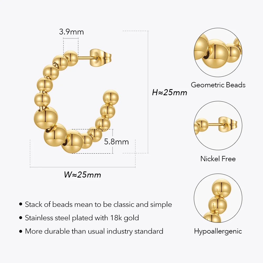 ENFASHION Beaded Earrings For Women Geometric Earring Gifts Stainless Steel Earings Gold Color Fashion Jewelry Kolczyki E221350
