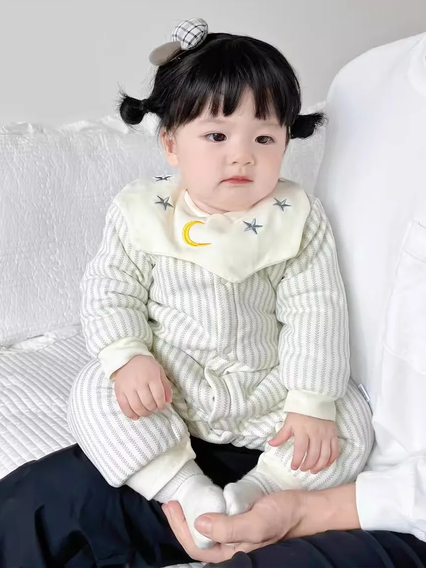 두꺼운 면 패딩 점프 슈트  겨울 옷 야외 따뜻한 격자 무늬 인쇄  옷 3-18 개월 된 소년과 소녀를위한