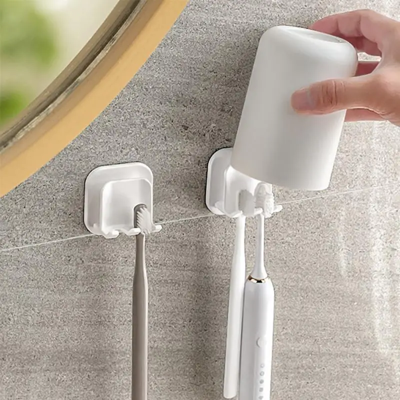 Toothbrush Storage Rack Wall-mounted Toothbrush Holder ABS Material Non-perforated Portable Bathroom Rinse Toothpaste Cup Holder