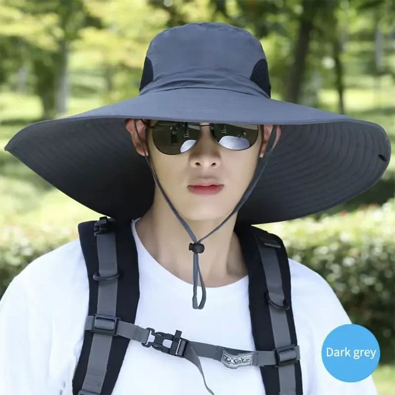 Sun Hats 15cm Large Brim Polyester UV Protection Breathable Mesh Foldable for Men and Women Outdoor