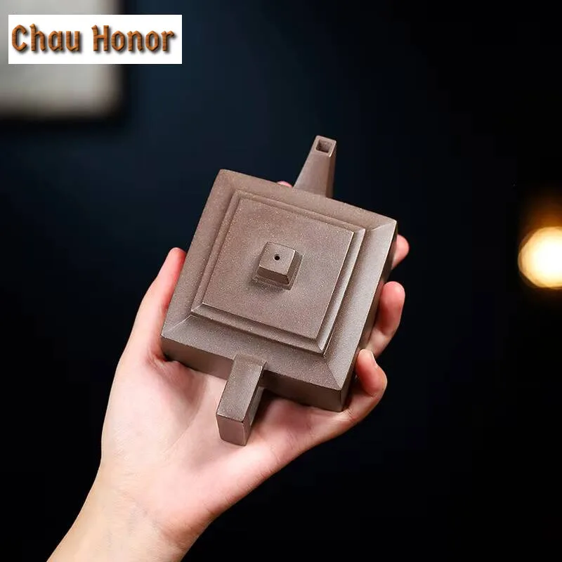 170ML Yixing Raw Ore Graphite Mud Teapot Handmade Purple Clay Square Tea Pot Tea Making Beauty Kettle Classic Zisha Tea Set Gift