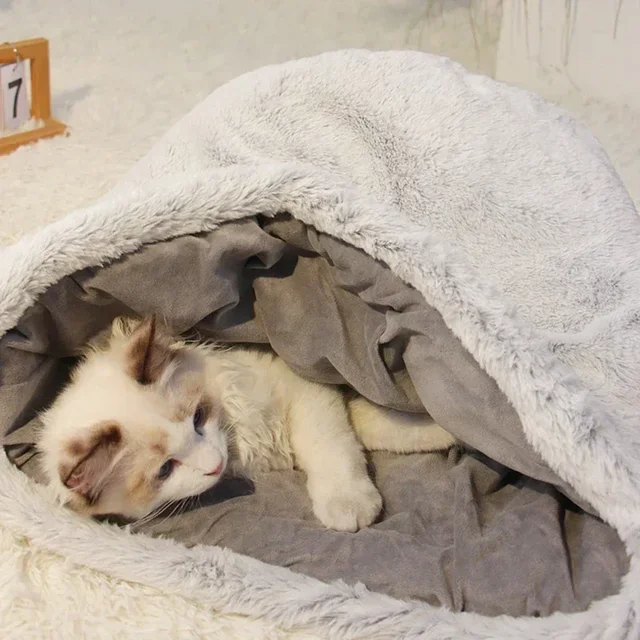 Pet Cat Burrow Bed Winter Soft Warm Plush Nest Thickened Sleeping Bag Puppy Kitten Sofa Cushion Set Pet Supplies 4