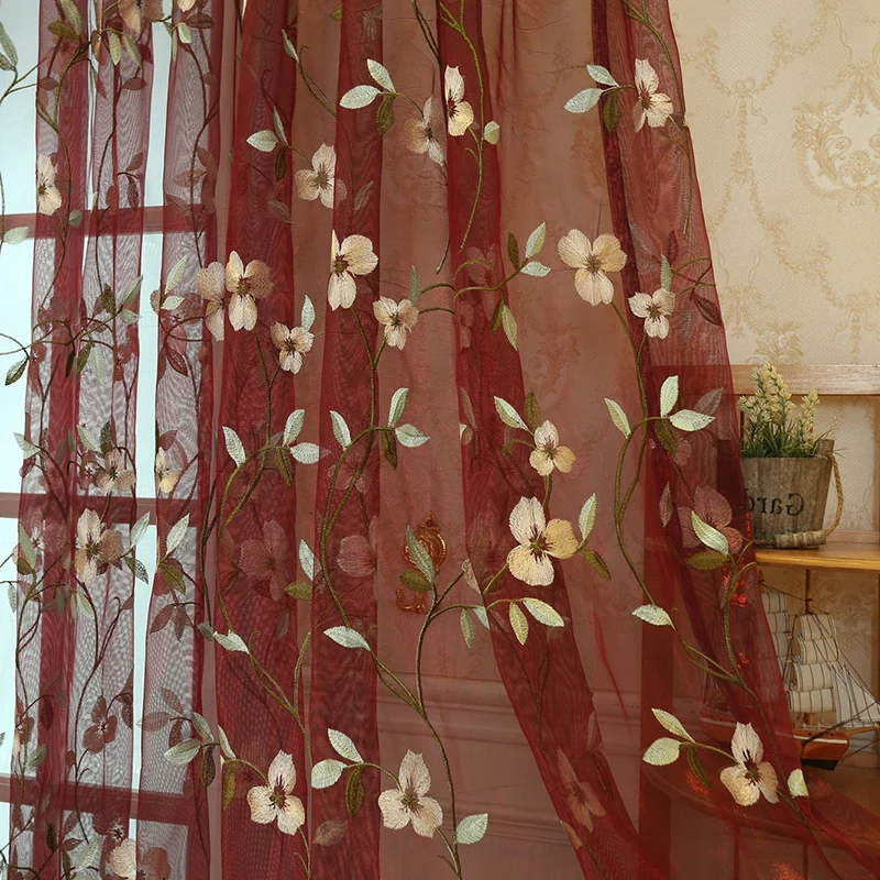 Embroidered Sheer Curtains For Living Room Window Tulle Curtain Drapes For Bedroom Luxury Floral Cortinas Made sheer curtains window curtains decor curtains light filtering curtains embroidered curtains