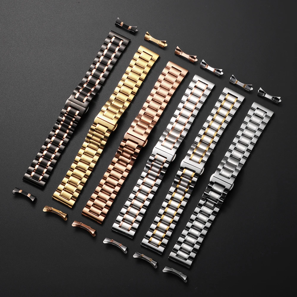 Curved End Stainless Steel Watch Band with Butterfly Buckle - Universal Wristband in Multiple Sizes