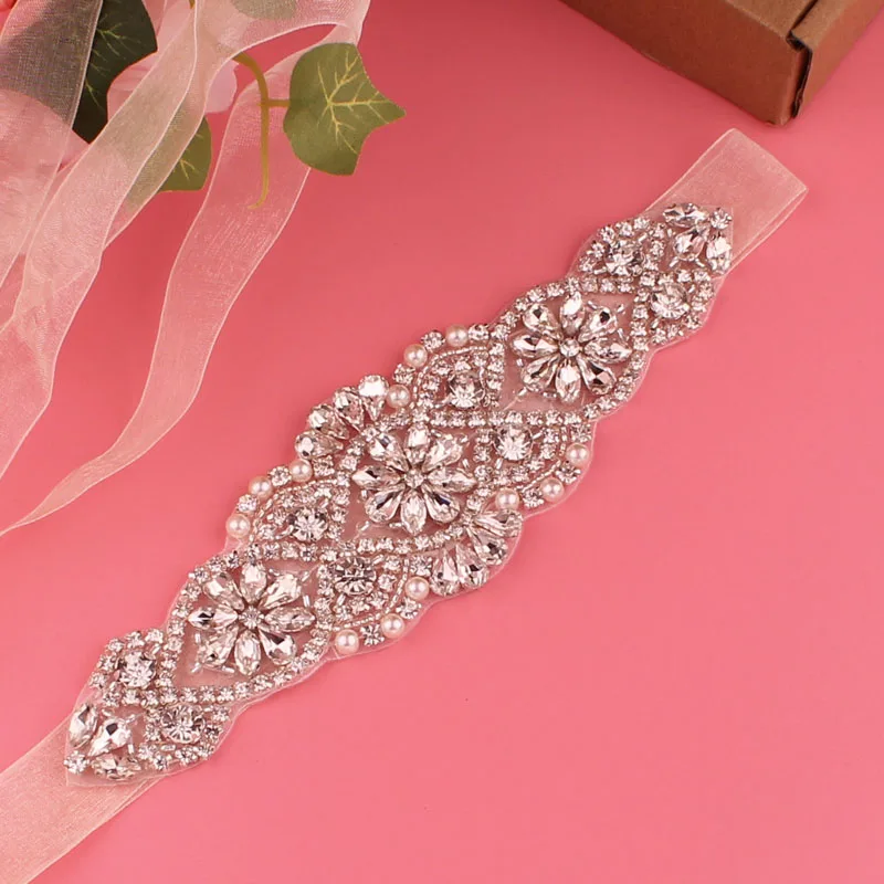 Silver Crystal Rhinestone Wedding Belt, frisado, artesanal, elegante, luxuoso, dama de honra