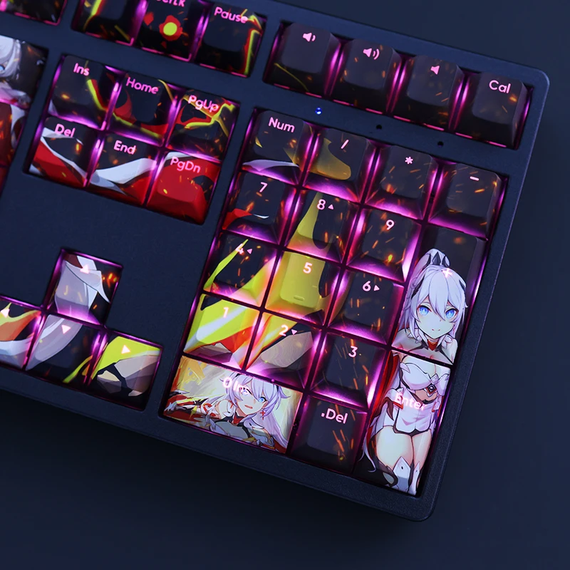 Conjunto Honkai Impacto Kiana Herrscher de Flamescion Keycap Pbt Corante Sub Backlit Keycaps Gaming Key Caps para Ansi 61 87 104 108 1 - Imagem 3
