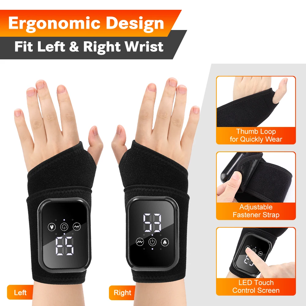 New Electric Heating Wrist Massager Brace Vibration Hot Compress Hand Massager Heated Wristband For Tenosynovitis Carpal Tunnel