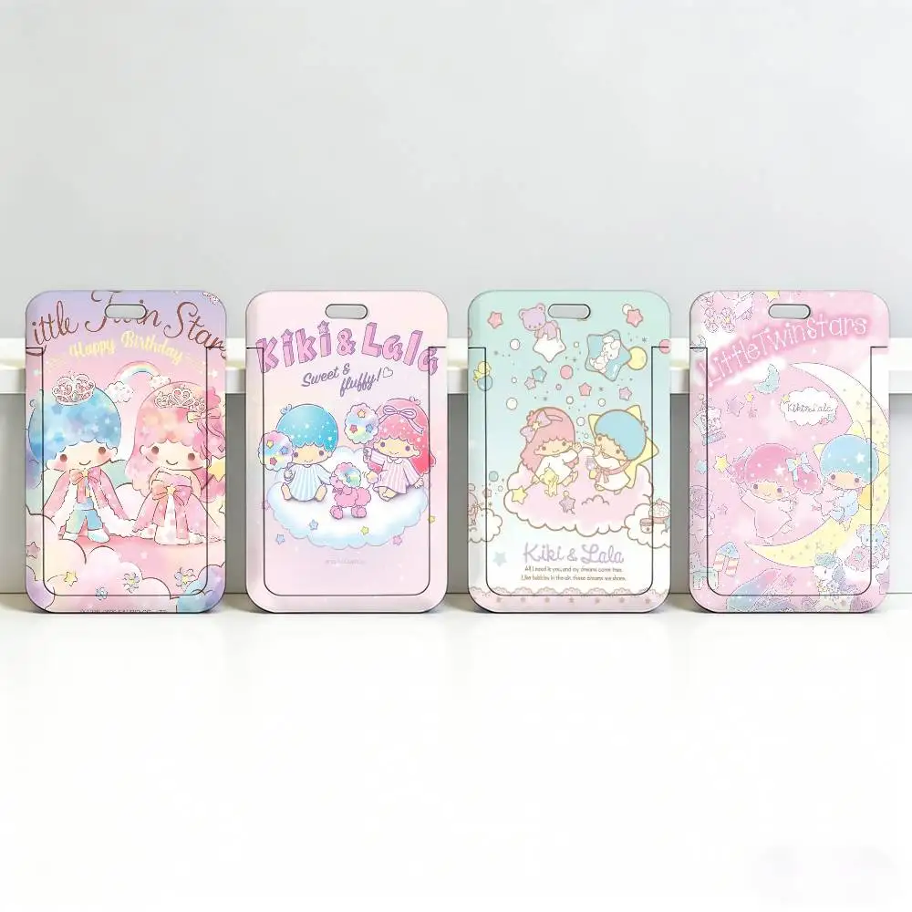 L-Little Twin Stars 플라스틱 ID 카드 커버가 있는 부드러운 목걸이용 끈, 가벼운 직원용 업무용 패스 홀더, 내구성이 뛰어난 배지 케이스.