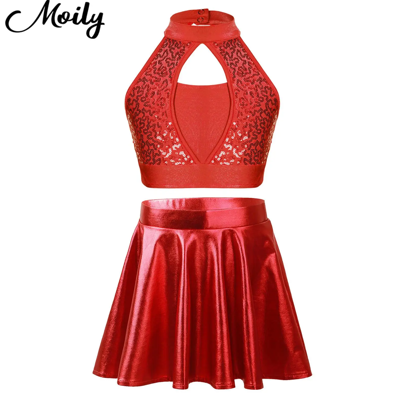 

Кроп-топ без рукавов с блестками и металлической юбкой для девочек