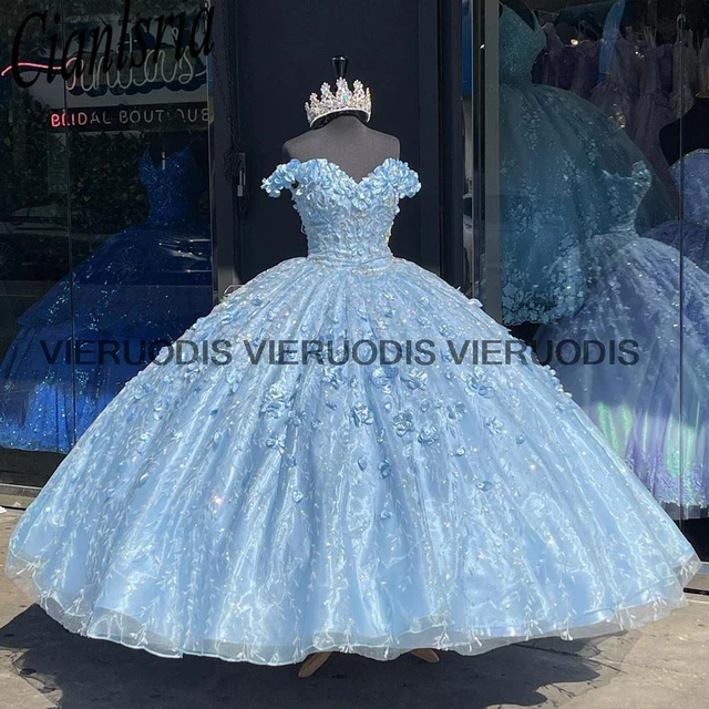 Cinderela Blue Quinceanera Vestidos 2023 Luxo 3D Florals Contas Para XV  Princess Birthday Party Dress Vestor Elegante De Minco De Miúsculo Vestidos  15 Anos ProM Vestidos De Baile De Bridalstore, $787,82
