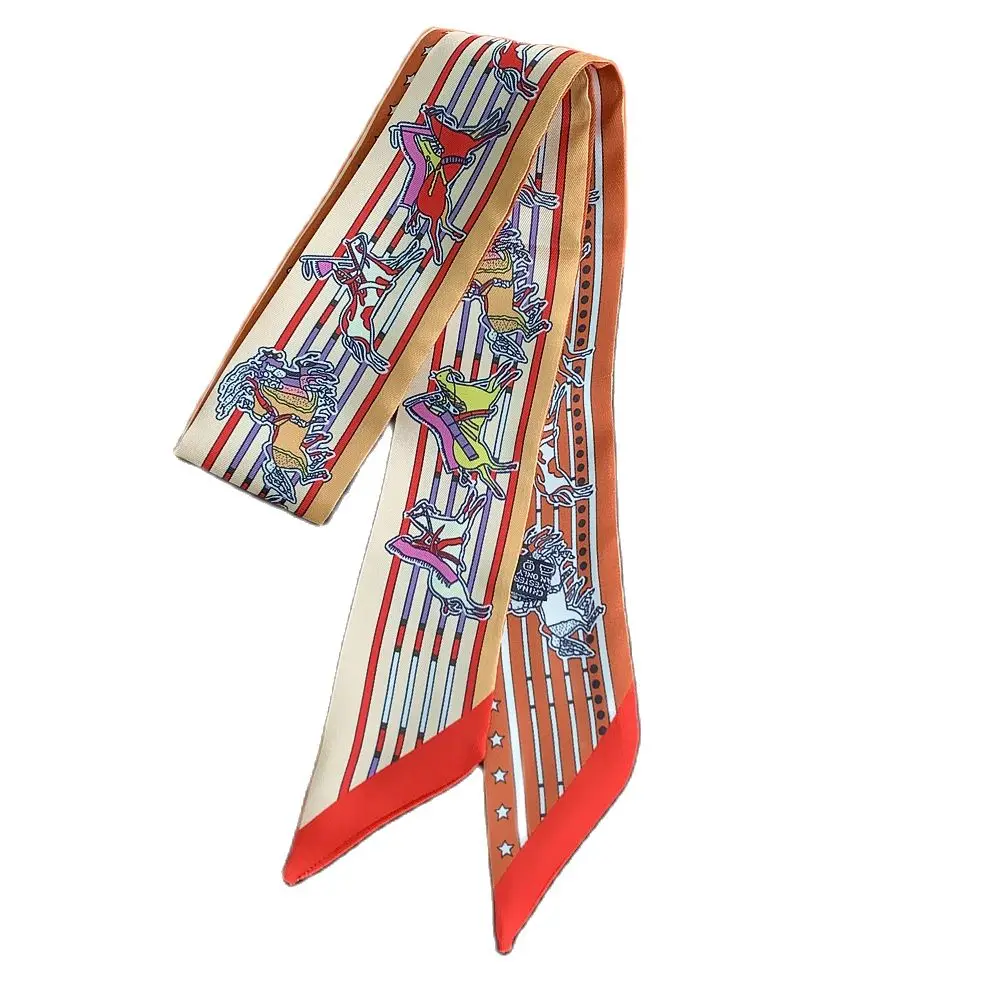 

Strap Scarf Women Silk Headband Running Horse Printed Long Scarves Bag Clothes Accessories Ribbon Brand 95cm*5cm Casual Hijab