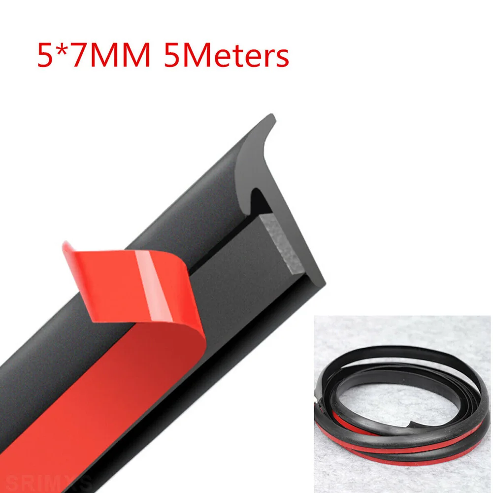 

5M T-Type Car Door Sealing Strip Inclined T-Shaped Weatherproof Edge Trim Rubber Universal 5*7MM Car Accessories