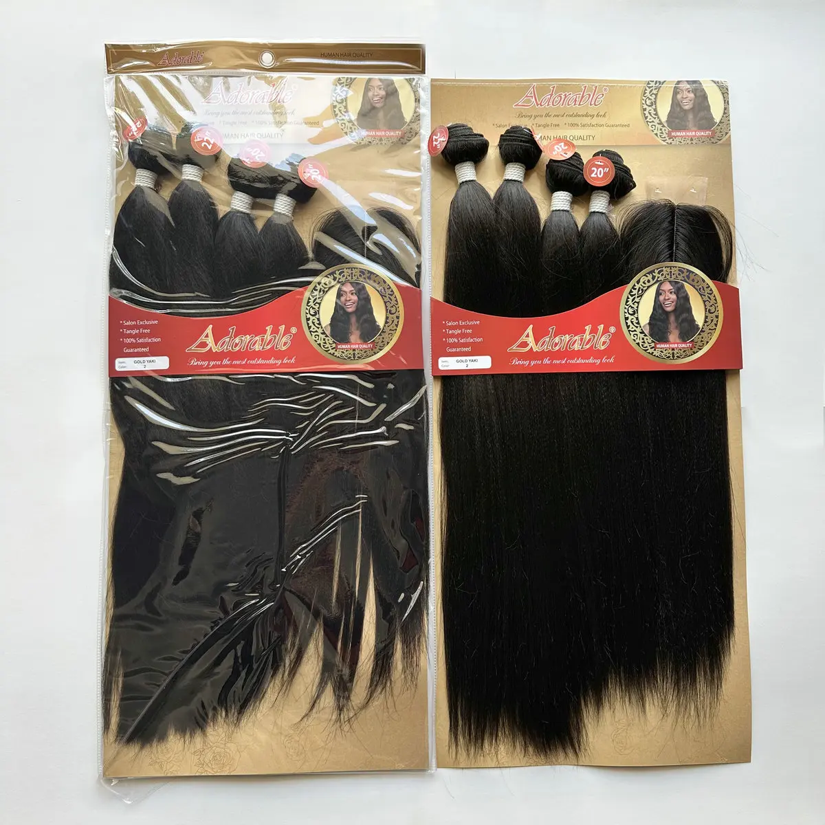 New Silk Yaki Straight One Pack Solution,Packet Synthetic Hair Bundles With 2x4 T Part Hand Made Lace Closure GOLD YAKI 4PCS