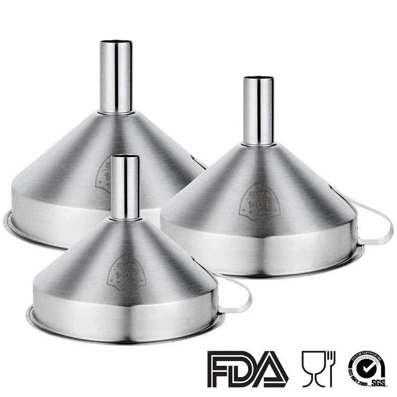 

3Pcs Kitchen Funnels Small Large Stainless Steel Funnel Set Liquid Spice Oil Filter Tools Wide Mouth Funnel For Filling Bottles