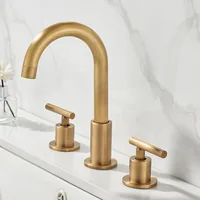 ก๊อกสามหลุมทองเหลืองโบราณสไตล์ยุโรปสำหรับอ่างล้างหน้าห้องน้ำห้องน้ำแบบย้อนยุคอ่างล่างหน้าด้วยมือก๊อกน้ำร้อนและน้ำเย็น YK-007 3