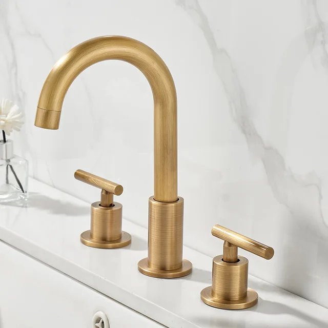 ก๊อกสามหลุมทองเหลืองโบราณสไตล์ยุโรปสำหรับอ่างล้างหน้าห้องน้ำห้องน้ำแบบย้อนยุคอ่างล่างหน้าด้วยมือก๊อกน้ำร้อนและน้ำเย็น YK-007 3