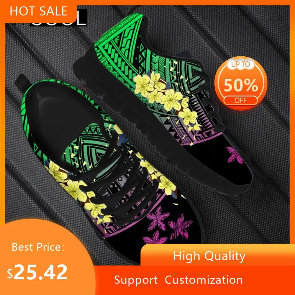 

HYCOOL Women Men Breathable Lace Up Shoes Polynesian Yellow Hibiscus Printed Vintage Lace Up Athetic Female Sport Sneakers