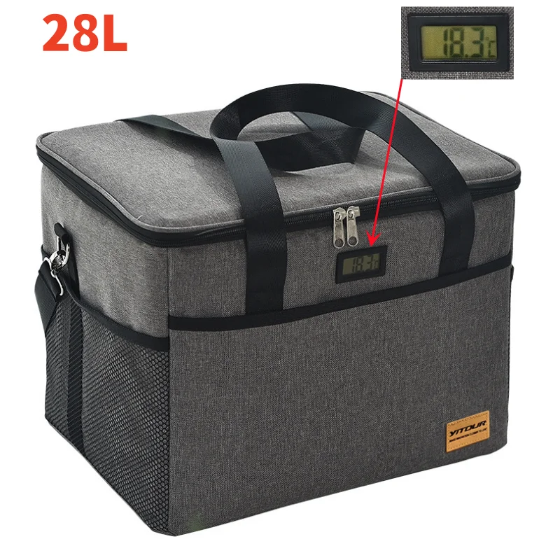 

Men Big Insulated Cooler Bag Thickened Temperature Display Lunch Tote Large Picnic Insulation Ice Pack Drink Food Beer Storage