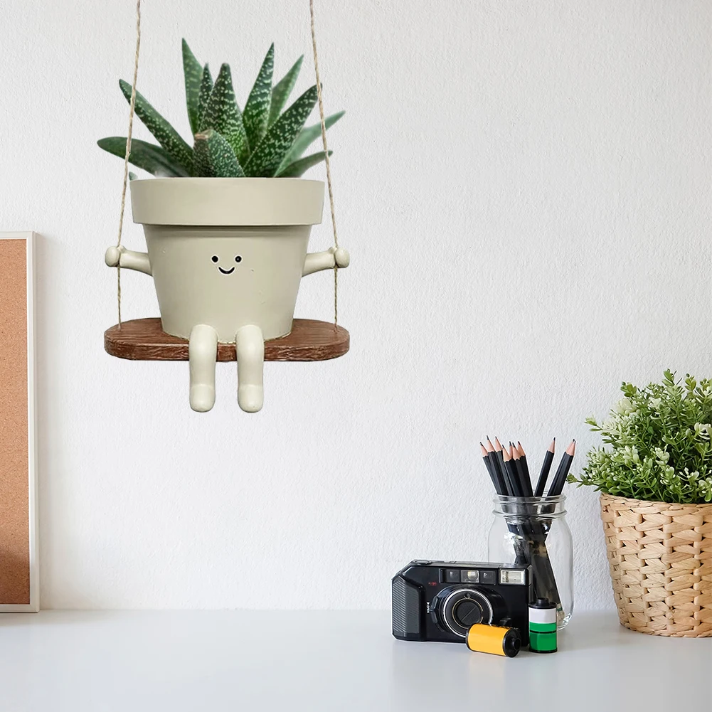 Smiling Face Planter Resin Wall Hanging Head Planter Creative Multifunctional for String of Pearls Plants