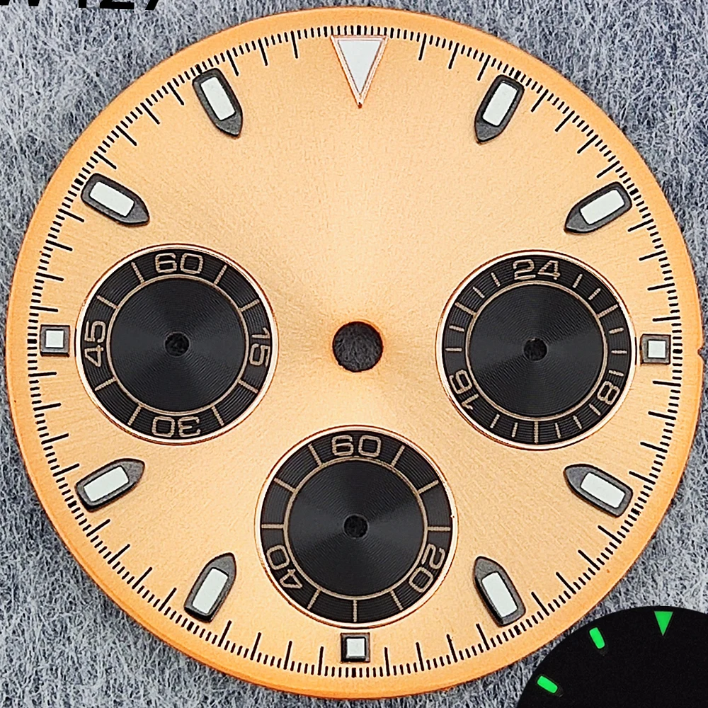 29.5mm Green Luminous Chronograph Dial with 6 Hands for Quartz Movement Watches