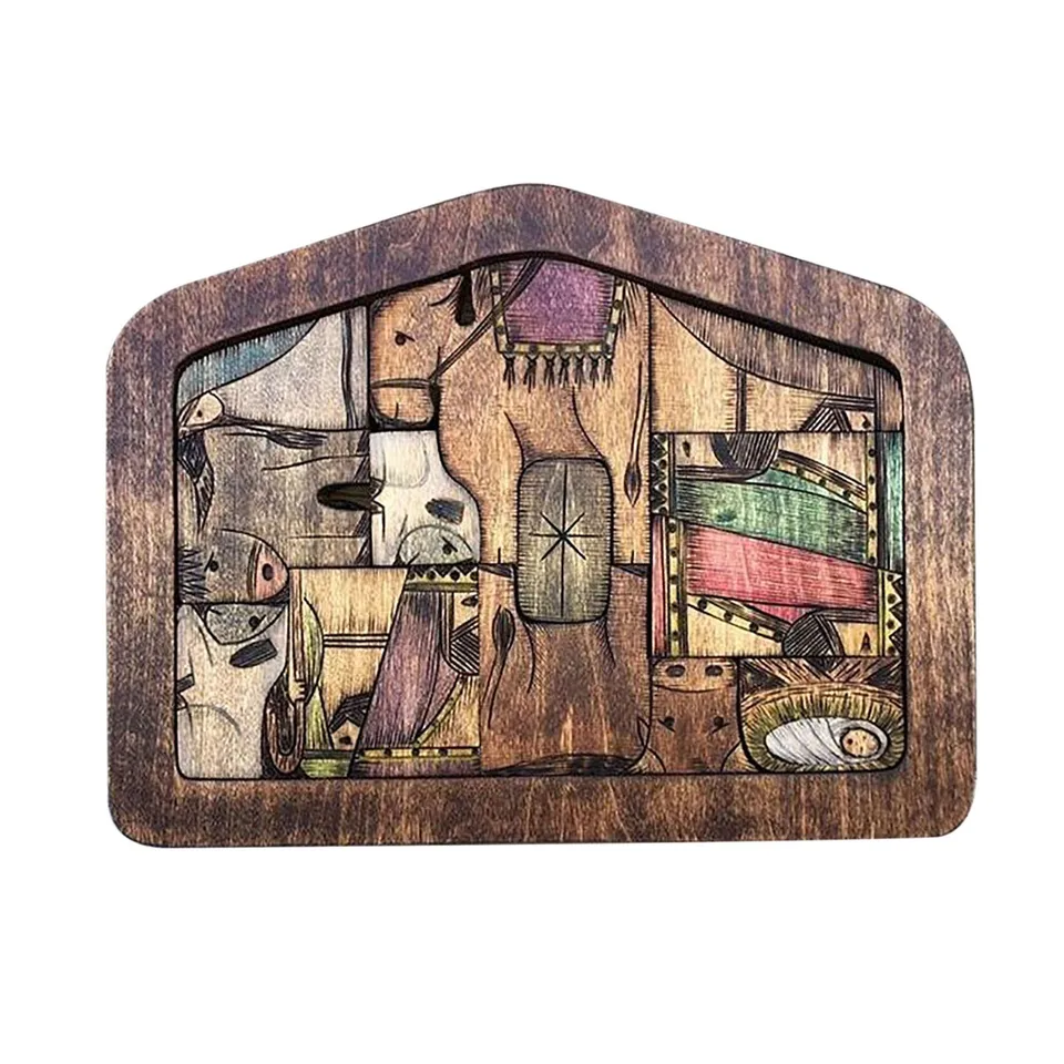 Handmade Wooden Nativity Puzzle Table Decor