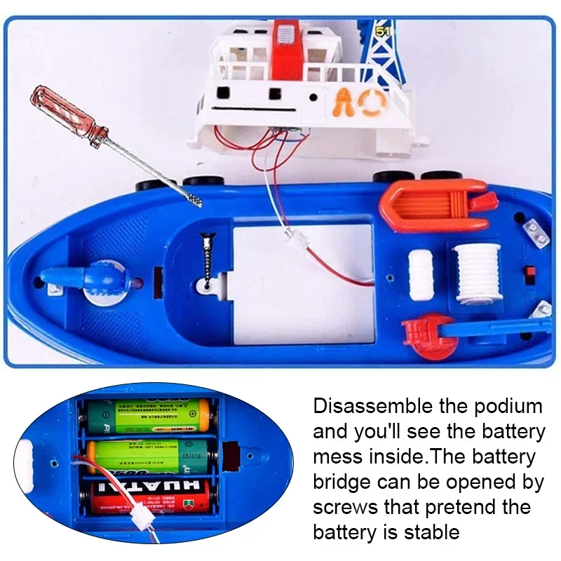 Baby Electric Marine Rescue Boat Toy Fire-fighting Boat Speedboat Toy with Light and Sound Light Up Toys for Kids Swimming 5