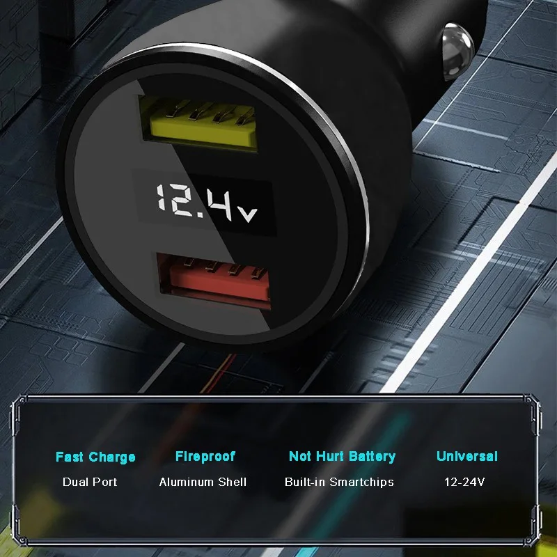 Dual Ports 120W Super Fast Car Charger with 12A Cable