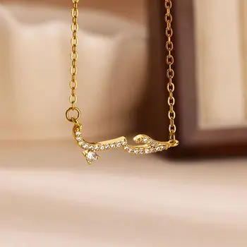 Zircon Arabic Love Letter Necklace for Women Fashion Romantic Arabic Letter Pendant Stainless Steel Chain Necklaces Jewelry Gift