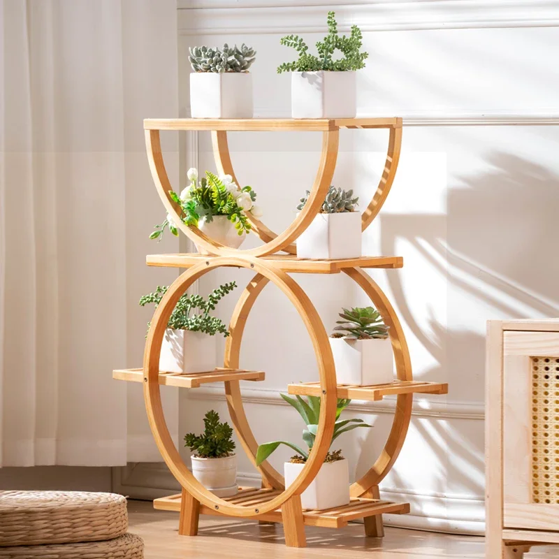 Simple Shelves For Plants Natural Bamboo Flower Holders Creative Multi-layer Flower Stands Drain Water Breathable Plant Holder
