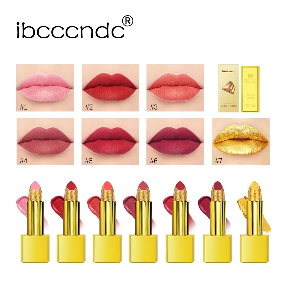 New Shimmer Gold Lipstick Metallic Glitter Rossetti Sexy Long Lasting Batom Waterproof Cosmetic Gold Brick Tube Design Gift