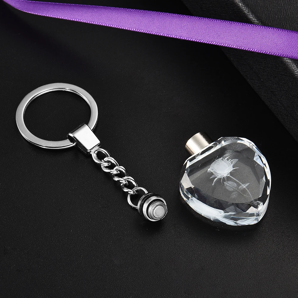 Fashion Colorful Fairy Rose Flower Pattern Love Shape Crystal Rhinestone LED Light keychain Lover Key Chain Keyring Jewelry key rings key chains crystal keychain