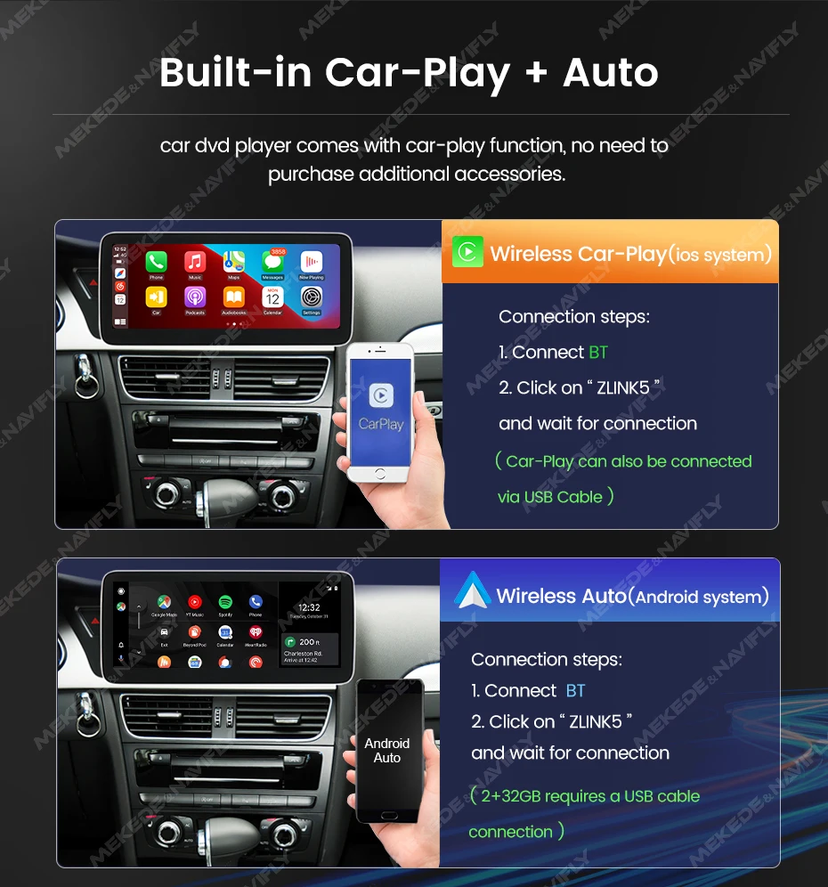 Mekede 10,25 pulgadas Radio de coche 6G + 128G Carplay inalámbrico para Audi Q5 Q5L FY 2017-2020 Android 14 navegación GPS sistemas inteligentes 5