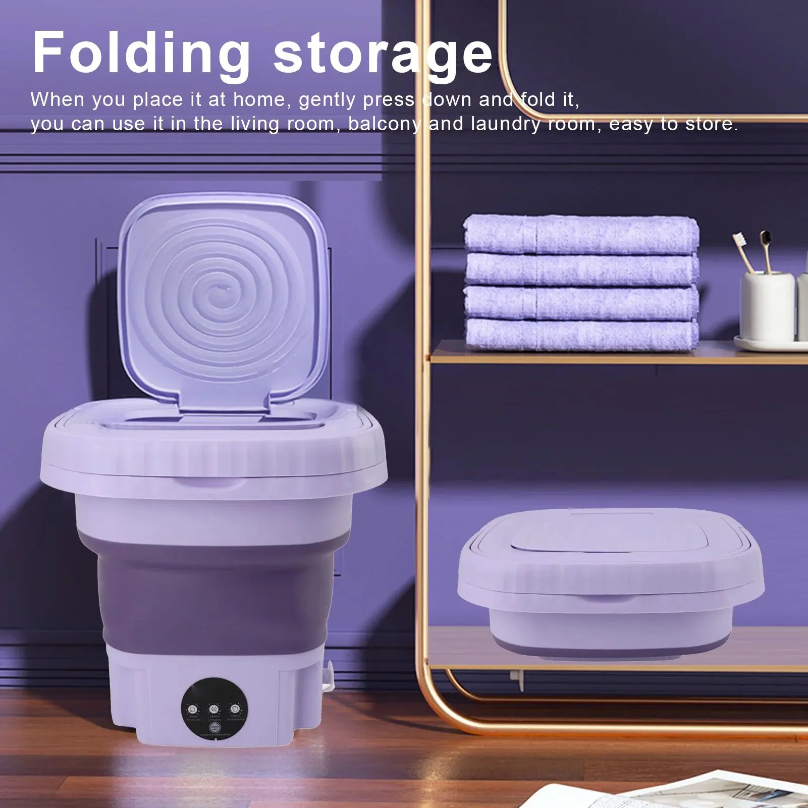 Washing machine 11L Automatic Mini Foldable Bucket Washer with Drainage Pipe for RV Travel Apartment 110 to 240V