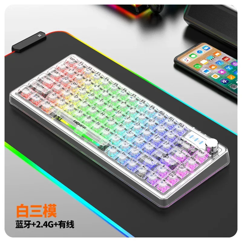 

New Mechanical Keyboard XY81 Fully Transparent Ergonomic RGB Full Key Hot Swappable Office Three Mode E-sport Gaming Keyboard