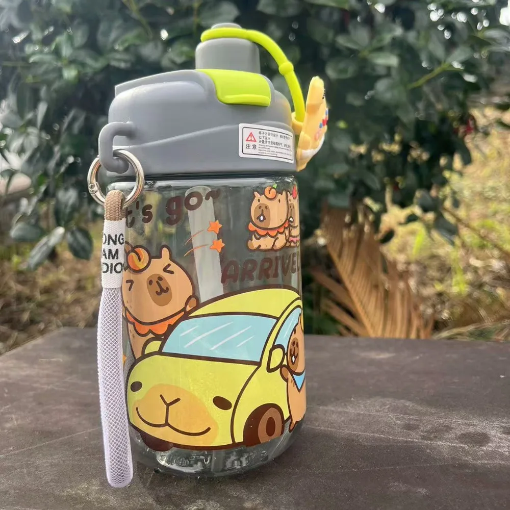 대용량 카피바라 물병 PP 빨대 투명 600ML 이중 음용컵 PC 누수 방지 휴대용 물병 차