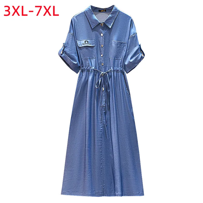 robe-longue-en-jean-bleu-pour-femme-grande-taille-ete-designer-grande-adt-manches-courtes-denim-3xl-4xl-5xl-6xl-7xl-nouveau-2022