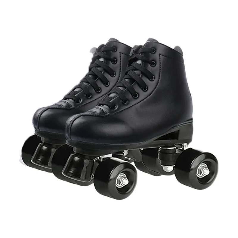 PU Roller Skates Shoes for Men and Women, 4 Flash Wheels, 2 Row, Double Line Sliding, Quad Training Sneakers, Beginners