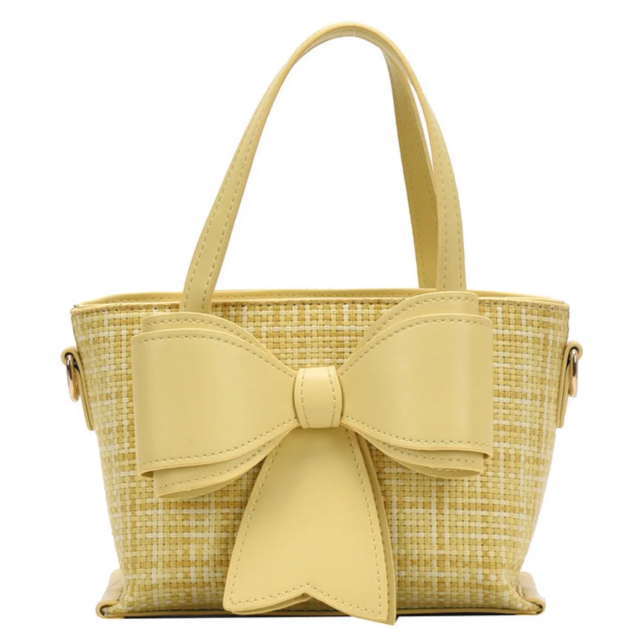 

Модная клетчатая сумка с бантом, женская сумка через плечо, натуральная плетеная сумка-мессенджер через плечо с цепочкой