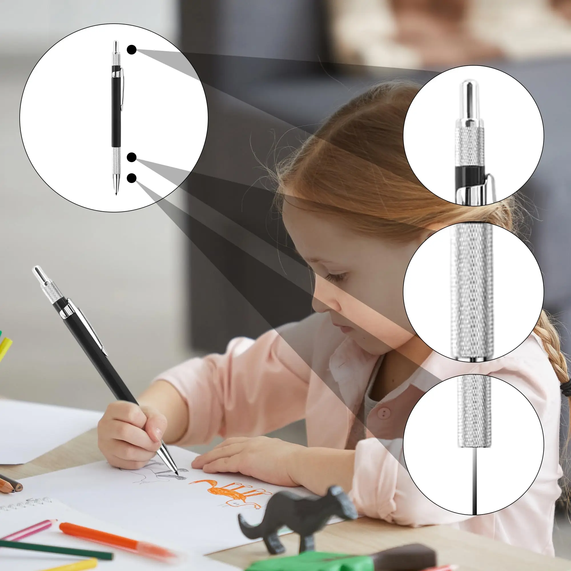 Black Interchangeable Leads For Deep Hole Marker Pencil Greater Easy To Pencil Construction Site Red/Black pen+Red/Black refill