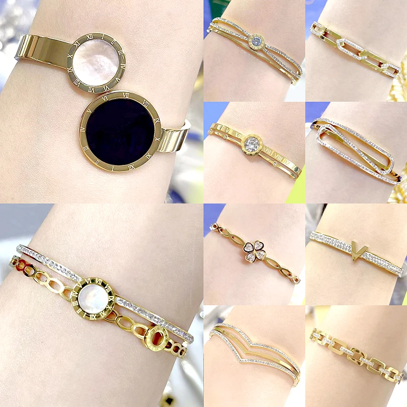 316L Stainless Steel Bangle Roman Numerals Charms Sparkling Crystal Paved Infinity Design Unisex Wristband bangle bracelet stainless steel bracelet crystal bracelets