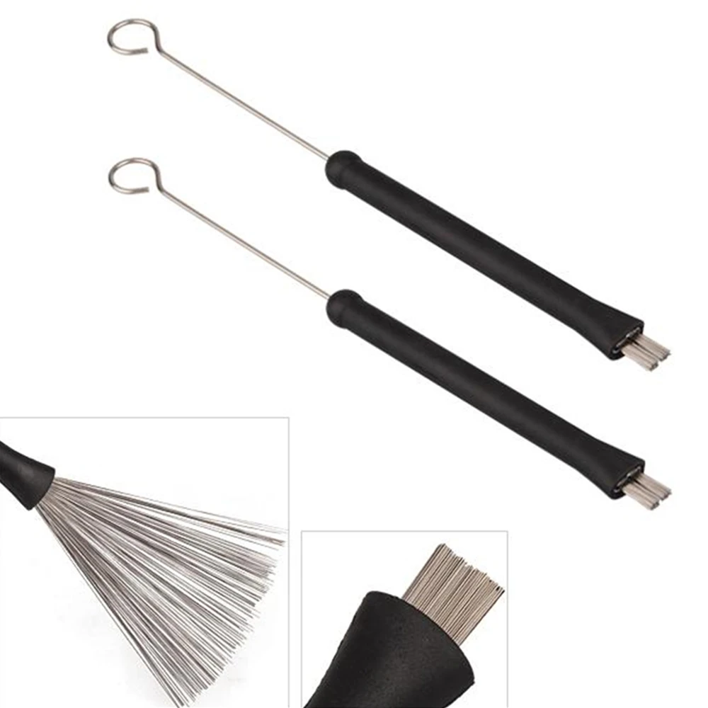 2pcs Universal Retractable Jazz Drum Brushes Percussion Steel Wire Strands Sticks Loop