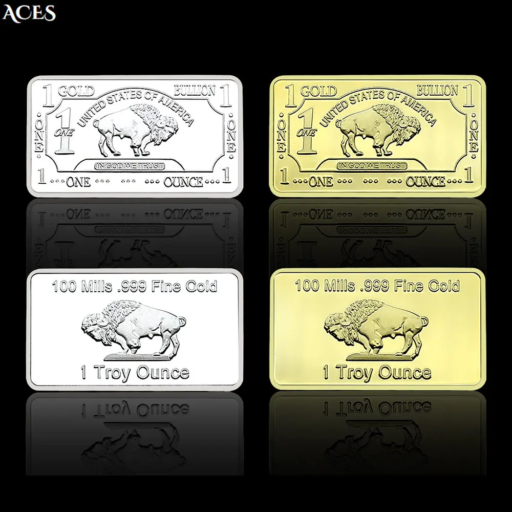 2 Pezzi Stati Uniti Bufalo Americano Oro/Argento Lingotti 1 Oncia Troy Bar Replica Moneta In Capsula Regalo Festival