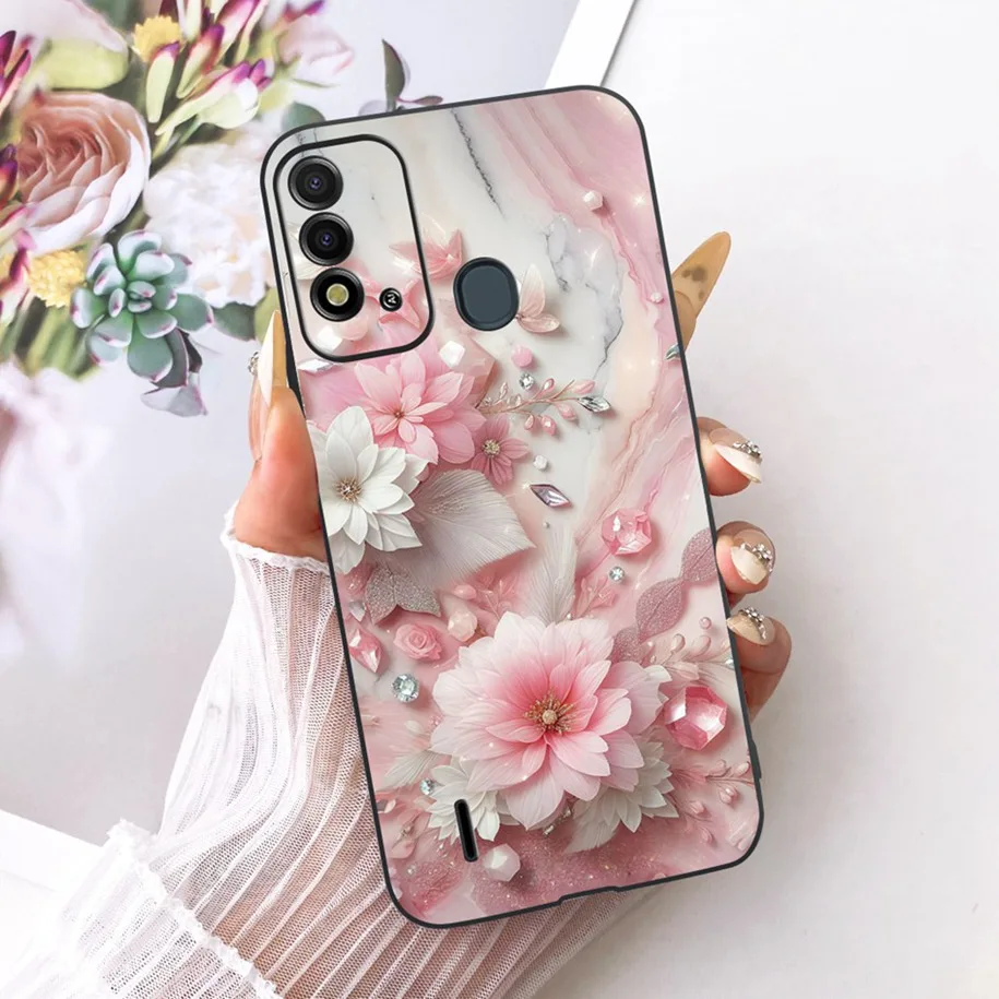 Elegant Flower & Butterfly Soft Black Silicone Phone Case
