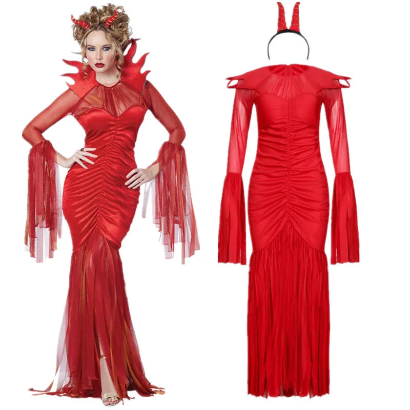 

Женский соблазнительный красный маскарадный костюм вампира, Женский костюм для косплея на Хэллоуин, карнавал, выступление, маскировка, косплей-униформа