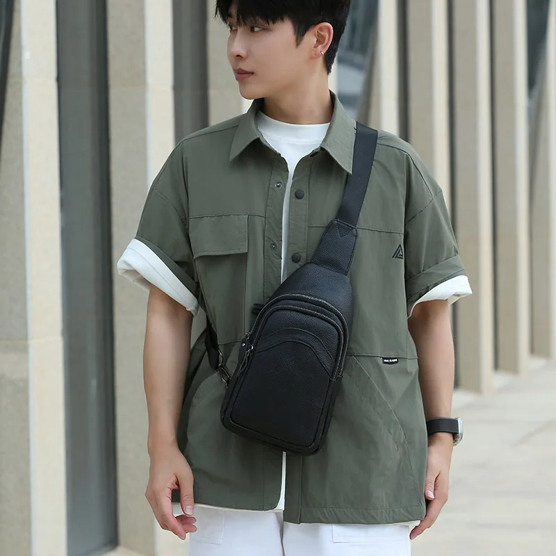 Luxury Designer Mens Genuine Top Grain Leather Chest Bag image 2