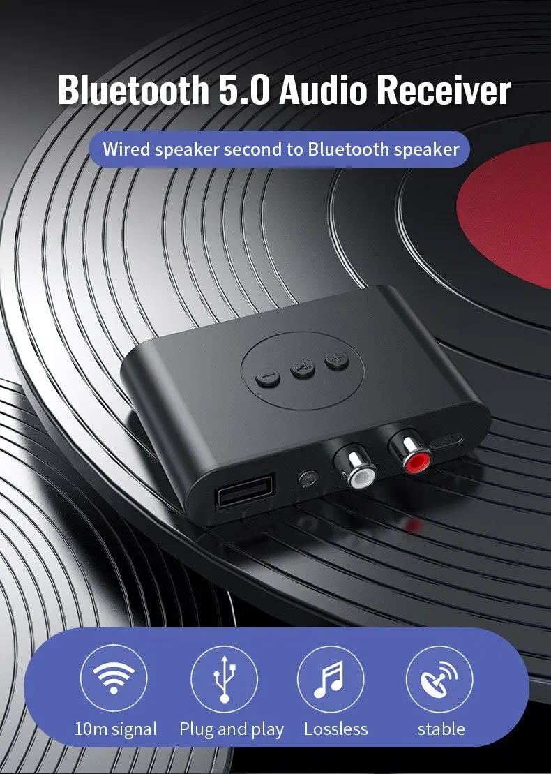 Bluetooth Audio Receiver Bluetooth 5.0 Audio Receiver NFC U Disk 3.5mm AUX RCA USB Stereo Music Wireless Adapter With Mic For Car Kit Speaker Amplifier