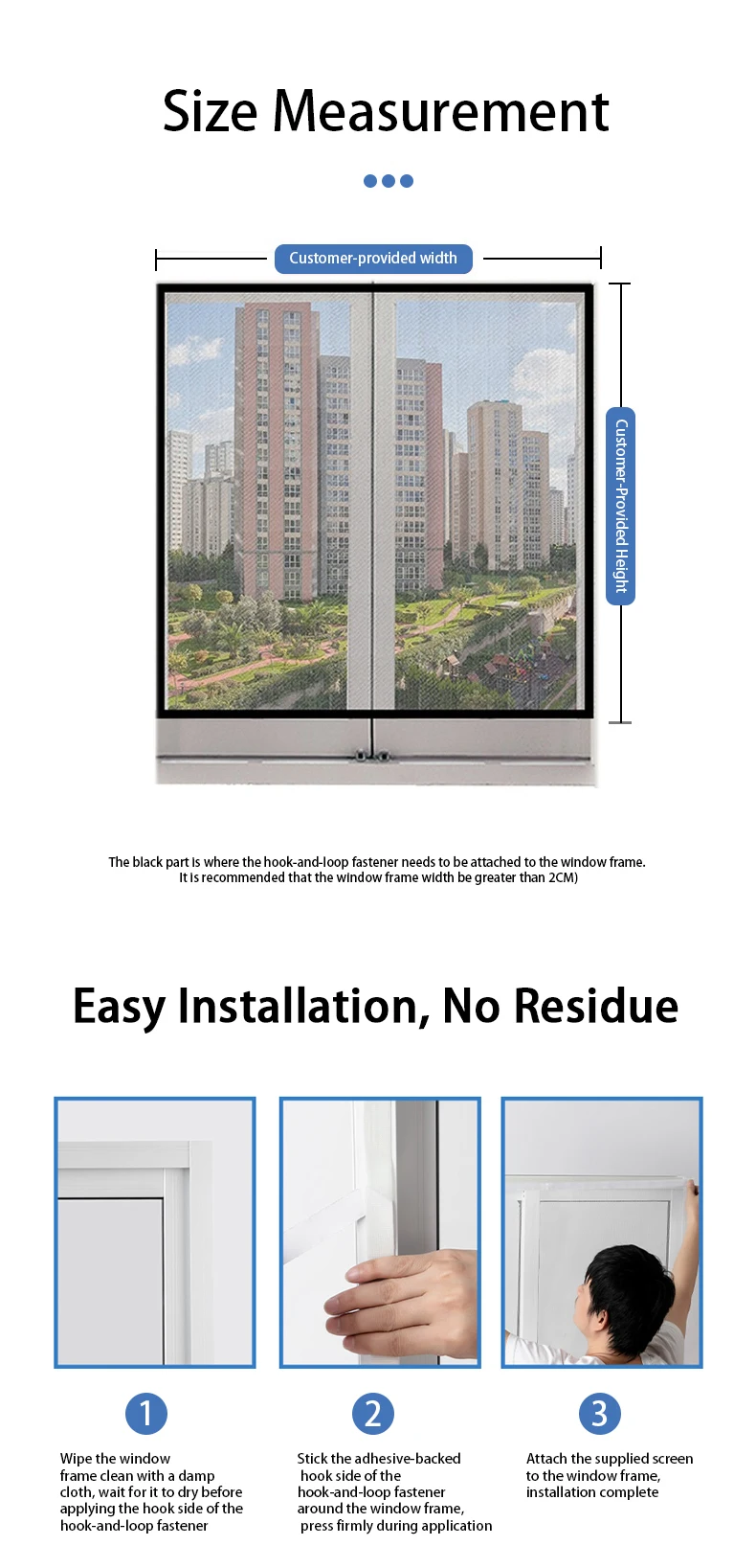 Description Picture 2 of itemWindow Screen â€“ Mosquito & Dust Defense Tool-Free Setup Ultra-Thin & Breathable Mesh Fits Most Windows & Patio Doors