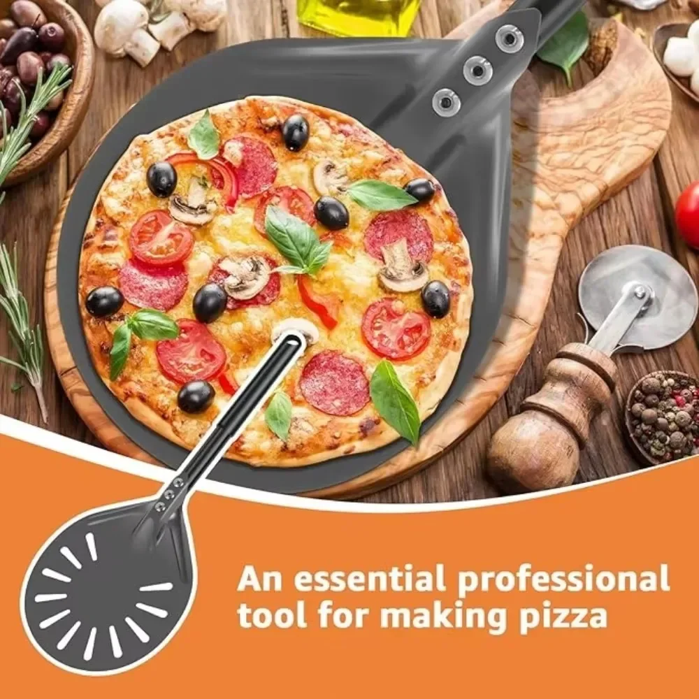 6inch Perforated Pizza Peel Aluminum Round Long Handle European Bread Pie Pizza Transfer Tool Restaurant Essential Spatula
