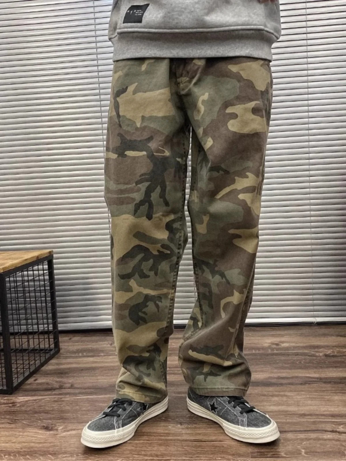 Large Size Spring Autumn Camouflage Retro De Pants Loose Straight Casual American Street Long Trousers for Men